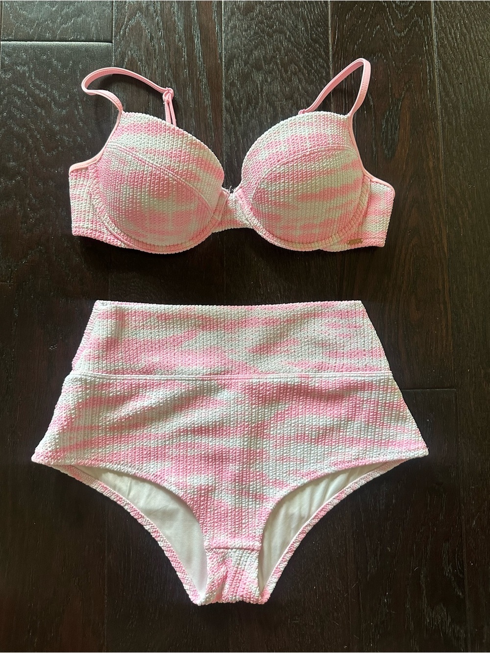 Victoria’s Secret PINK Crinkle High-Waisted Bikini Set (Pink & White Tie-dye)